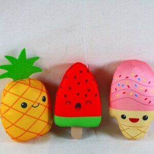 3 pack plush toys. Pineapple, Ice Cream Cone, Watermelon 6.5 in tall x 4 in wide